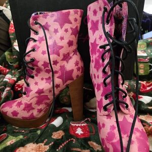 Iron Fist Pink Star Lace Up Boots